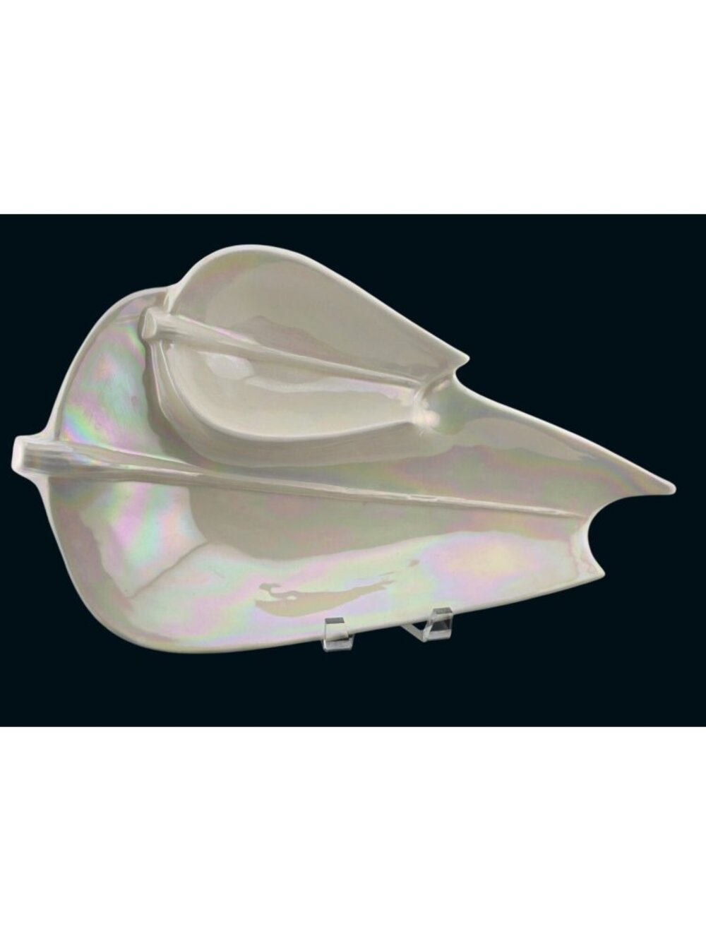 MCM Leaf-Shaped Iridescent Ceramic Serving Chip and Dip Bowl Cal Style 2234 USA